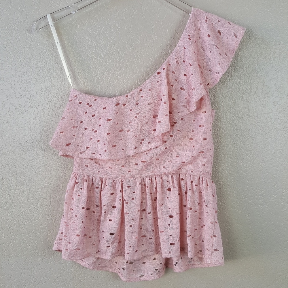 NWT J.O.A. Blush Pink Lace One-shoulder Top S - Picture 4 of 8